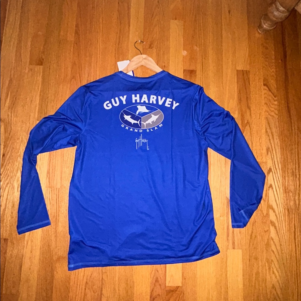 Guy Harvey Men's Slam Split Sun Protection Black/Blue Top (L)